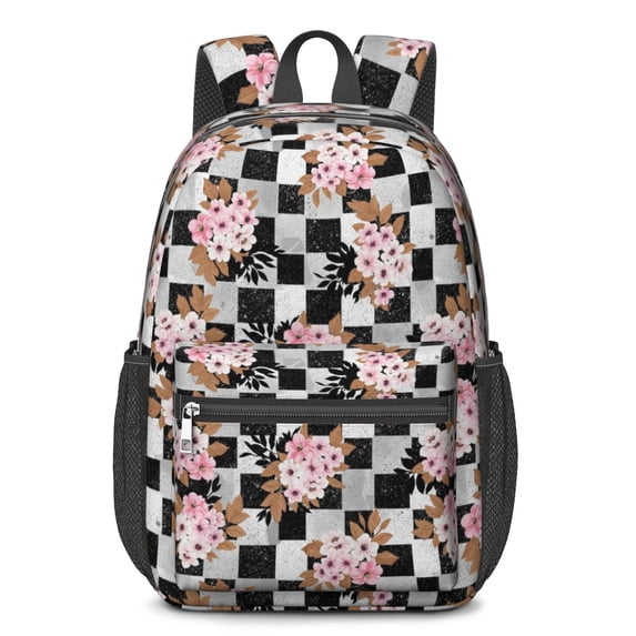Pioneer Flower Floral Print Pattern 17" School Backpacks for Teens,Waterproof Oxford Fabric,S-Shape Padded Straps for School,Travel,Hiking,Camping