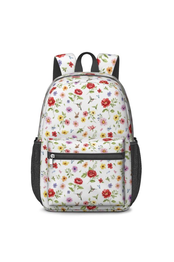 Pioneer Flower Floral Print Pattern 17" School Backpacks for Teens,Waterproof Oxford Fabric,S-Shape Padded Straps for School,Travel,Hiking,Camping