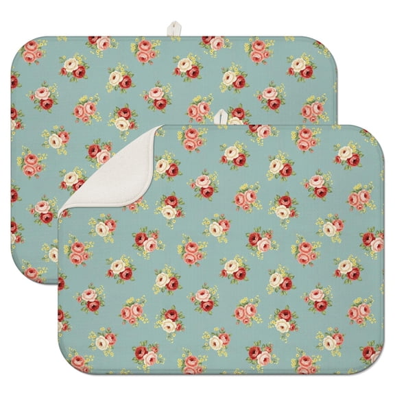 Pioneer Flower Floral Print Pattern 2 Pack Kitchen Dish Drying Mat, Ultra Absorbent Microfiber Dish Drainer Mat, 18"x24"
