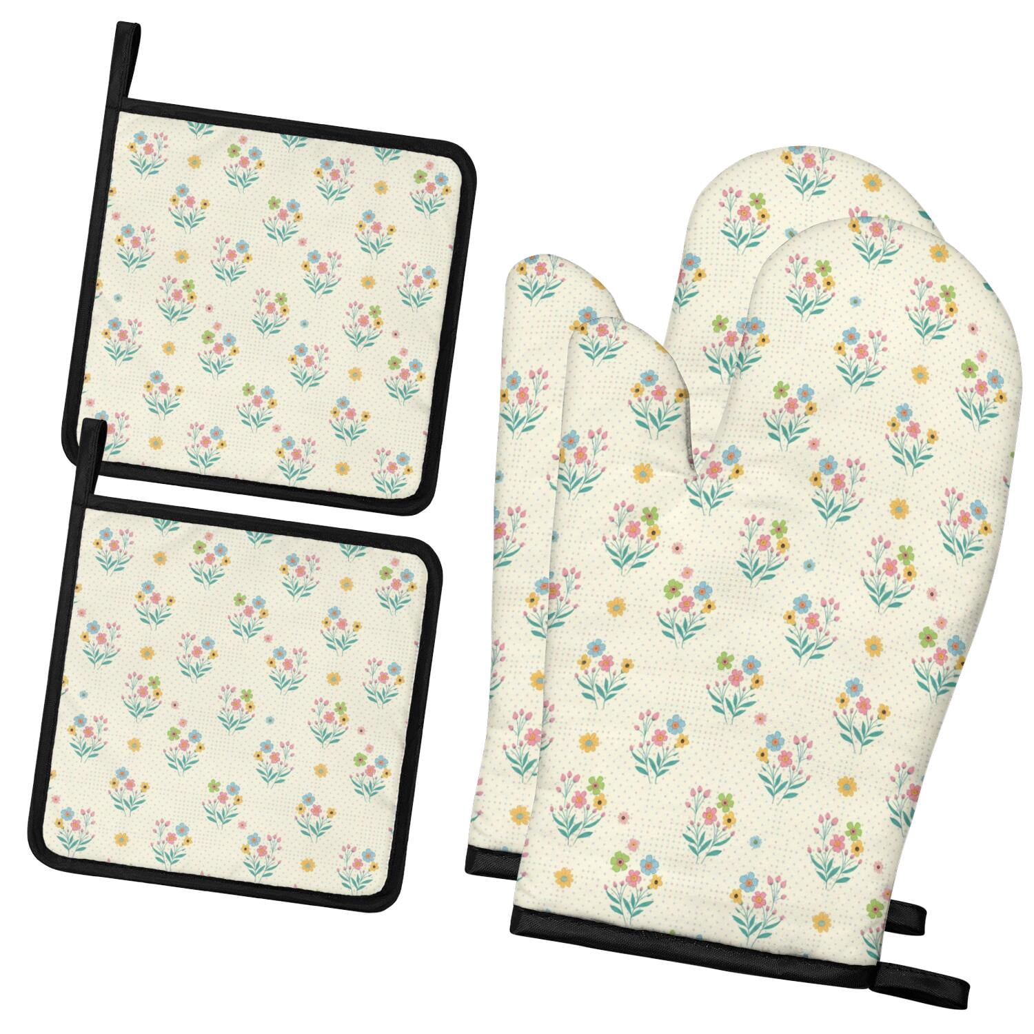 Bbq Banner Examples Pioneer Flower Floral Print Pattern 2 Pack Oven Mitts Pot Holders Set ...