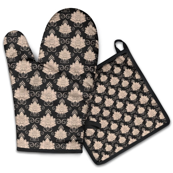 Pioneer Flower Floral Print Pattern 2-Pack Oven Mitts Set, Heat Resistant Kitchen Gloves, 7.7" X 12"