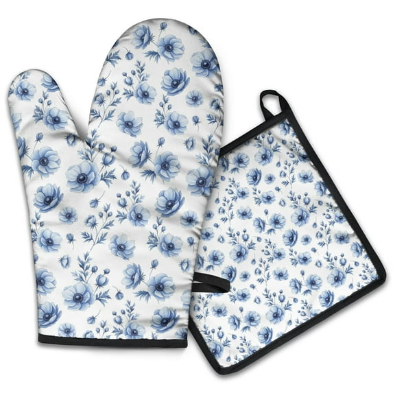 Pioneer Flower Floral Print Pattern 2-Pack Oven Mitts Set, Heat Resistant Kitchen Gloves, 7.7" X 12"
