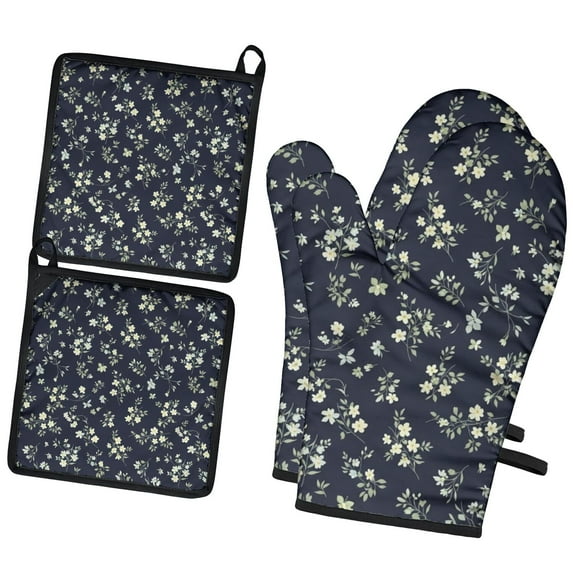 Pioneer Flower Floral Print Pattern 2-Pack Oven Mitts Set, Heat Resistant Kitchen Gloves, 7.7" X 12"