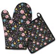 thumbnail image 1 of Pioneer Flower Floral Print Pattern 2-Pack Oven Mitts Set, Heat Resistant Kitchen Gloves, 7.7" X 12", 1 of 6
