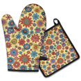 thumbnail image 1 of Pioneer Flower Floral Print Pattern 2-Pack Oven Mitts Set, Heat Resistant Kitchen Gloves, 7.7" X 12", 1 of 2