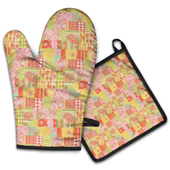 Pioneer Flower Floral Print Pattern 2-Pack Oven Mitts Set, Heat Resistant Kitchen Gloves, 7.7" X 12"