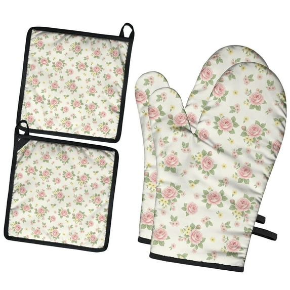 Pioneer Flower Floral Print Pattern 2-Pack Oven Mitts Set, Heat Resistant Kitchen Gloves, 7.7" X 12"