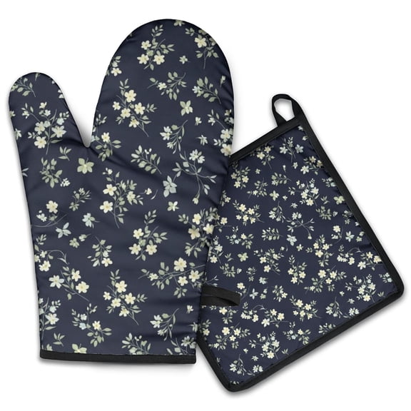 Pioneer Flower Floral Print Pattern 2-Pack Oven Mitts Set, Heat Resistant Kitchen Gloves, 7.7" X 12"