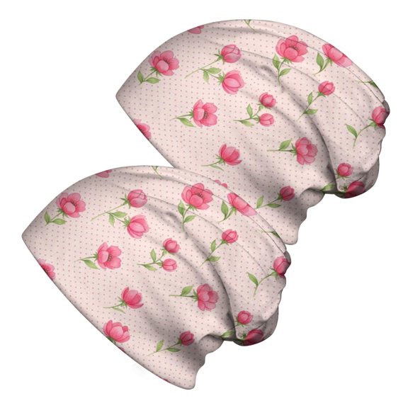 Pioneer Flower Floral Print Pattern 2 Pack Slouchy Beanie Hat, Casual Daily Beanie with Stretchy Fabric & Soft Texture, Heat Retaining Gifts for Daily Home Outdoor