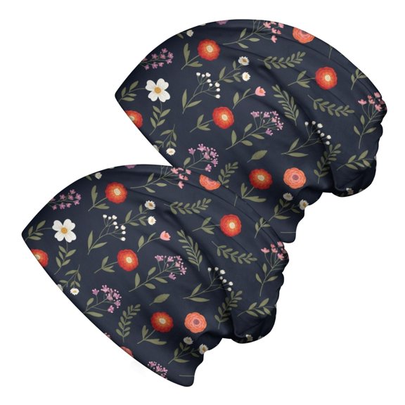 Pioneer Flower Floral Print Pattern 2 Pack Slouchy Beanie Hat, Casual Daily Beanie with Stretchy Fabric & Soft Texture, Stretchy Polyester Gifts for Daily Home Outdoor