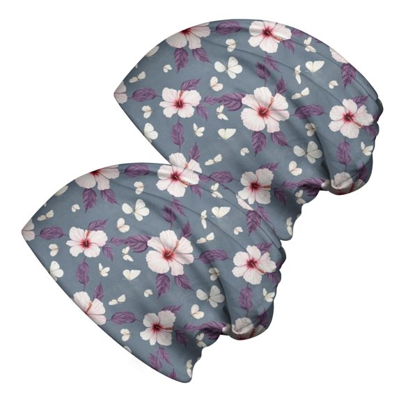 Pioneer Flower Floral Print Pattern 2 Pack Slouchy Beanie Hat, Outdoor Running Hat with Stretchy Fabric & Soft Texture, Stretchy Polyester Gifts for Unisex Men Women