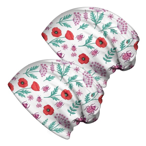Pioneer Flower Floral Print Pattern 2 Pack Slouchy Beanie Hat, Sleep Head Cover with Stretchy Fabric & Soft Texture, Lightweight Flexible Gifts for Birthday Christmas Thanksgiving