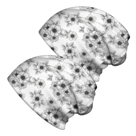 Pioneer Flower Floral Print Pattern 2 Pack Slouchy Beanie Hat, Sleep Head Cover with Stretchy Fabric & Soft Texture, Warm Thermal Gifts for Daily Home Outdoor