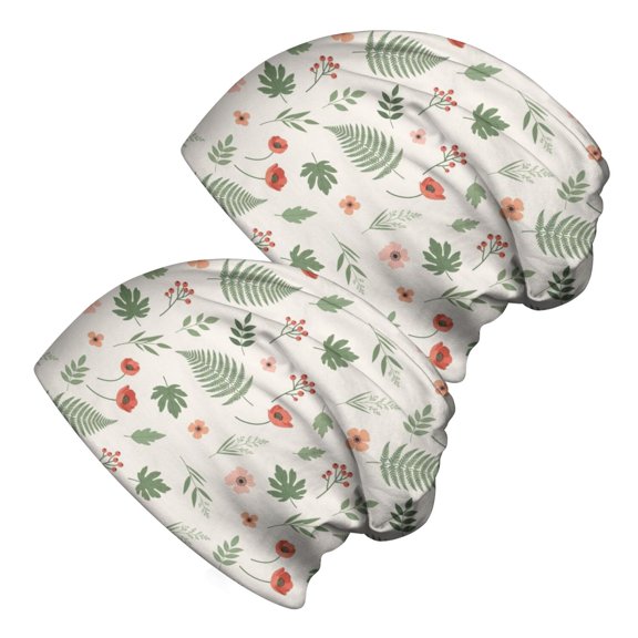 Pioneer Flower Floral Print Pattern 2 Pack Slouchy Beanie Hat, Warm Winter Skull Cap with Stretchy Fabric & Soft Texture, Stretchy Polyester Gifts for Unisex Men Women
