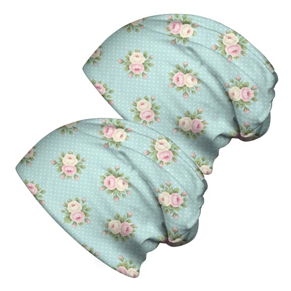 Pioneer Flower Floral Print Pattern 2 Pack Slouchy Beanie Hat, Warm Winter Skull Cap with Stretchy Fabric & Soft Texture, Warm Thermal Gifts for Unisex Men Women