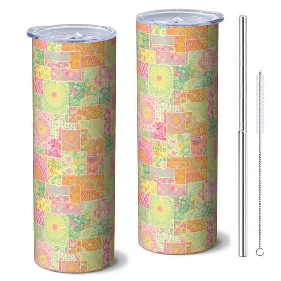 Pioneer Flower Floral Print Pattern 20oz Skinny Tumbler with Straw & Lid, Double Wall Vacuum Insulated Cup, Leak-Proof, Cup Holder Friendly, Hot 6H Cold 12H