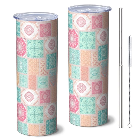 Pioneer Flower Floral Print Pattern 20oz Skinny Tumbler with Straw & Lid, Double Wall Vacuum Insulated Cup, Leak-Proof, Cup Holder Friendly, Hot 6H Cold 12H