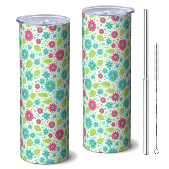 Pioneer Flower Floral Print Pattern 20oz Skinny Tumbler with Straw & Lid, Double Wall Vacuum Insulated Cup, Leak-Proof, Cup Holder Friendly, Hot 6H Cold 12H
