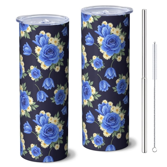 Pioneer Flower Floral Print Pattern 20oz Skinny Tumbler with Straw & Lid, Double Wall Vacuum Insulated Cup, Leak-Proof, Cup Holder Friendly, Hot 6H Cold 12H