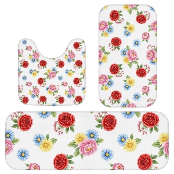 Dc Runner Pioneer Flower Floral Print Pattern 3 Piece Flannel Bathroom Rug Set ...