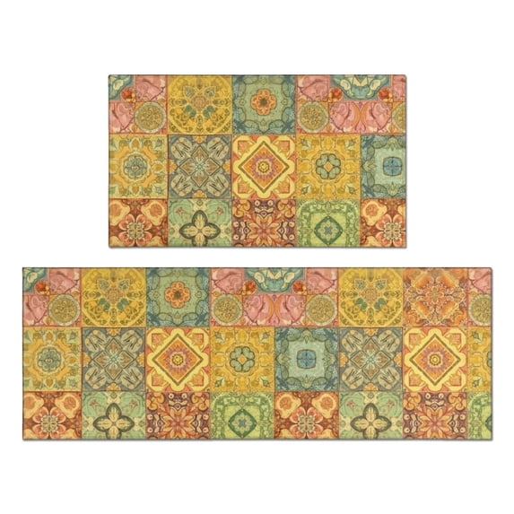 Pioneer Flower Floral Print Pattern Anti Fatigue Kitchen Rugs Set Of 2, Non Slip Washable Decorative Floor Mats for Kitchen Sink Laundry, 17"x30" and 17"x47"