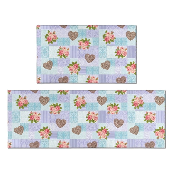 Pioneer Flower Floral Print Pattern Anti Fatigue Kitchen Rugs Set Of 2, Non Slip Washable Decorative Floor Mats for Kitchen Sink Laundry, 17"x30" and 17"x47"