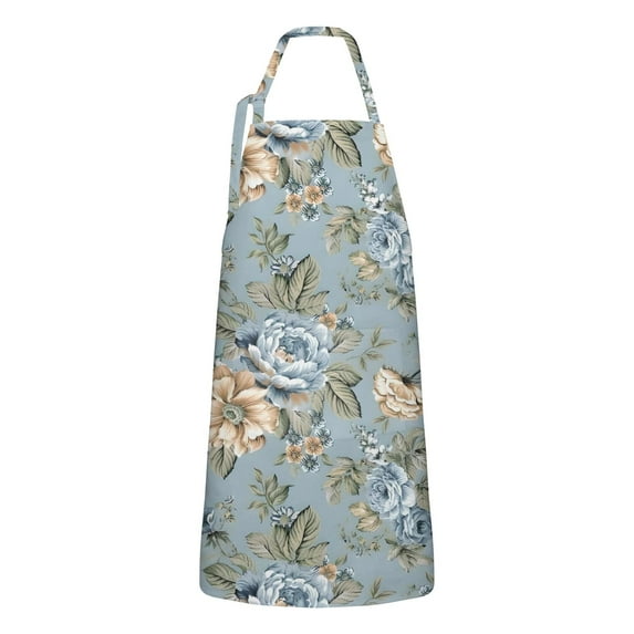 Pioneer Flower Floral Print Pattern Apron-Garden Aprons for Women with Pockets-Cotton Linen Waterproof Kitchen Cooking Gardening Aprons Adjustable for Kitchen,Cooking,BBQ and Salon 33x27 Inch