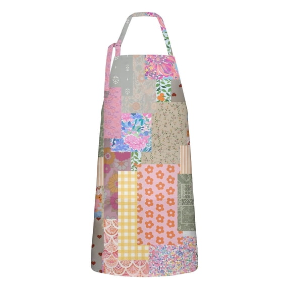 Pioneer Flower Floral Print Pattern Apron-Garden Aprons for Women with Pockets-Cotton Linen Waterproof Kitchen Cooking Gardening Aprons Adjustable for Kitchen,Cooking,BBQ and Salon 33x27 Inch