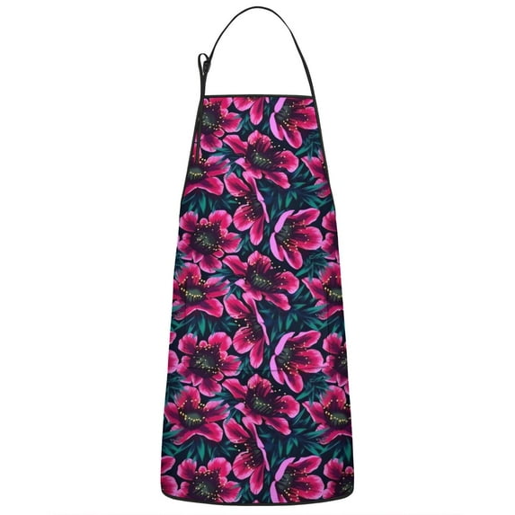 Pioneer Flower Floral Print Pattern Apron-Garden Aprons for Women with Pockets-Cotton Linen Waterproof Kitchen Cooking Gardening Aprons Adjustable for Kitchen,Cooking,BBQ and Salon 33x27 Inch