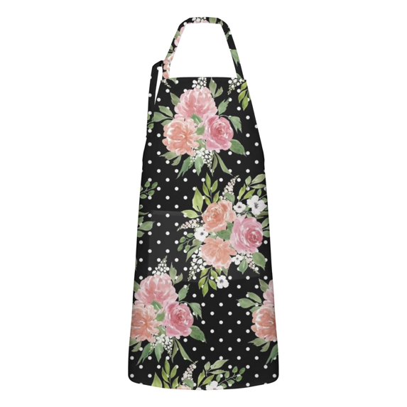 Pioneer Flower Floral Print Pattern Apron-Garden Aprons for Women with Pockets-Cotton Linen Waterproof Kitchen Cooking Gardening Aprons Adjustable for Kitchen,Cooking,BBQ and Salon 33x27 Inch