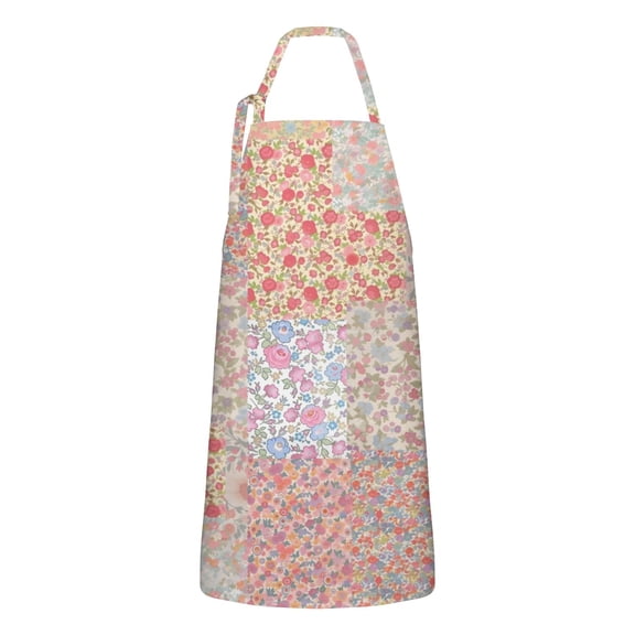 Pioneer Flower Floral Print Pattern Apron-Garden Aprons for Women with Pockets-Cotton Linen Waterproof Kitchen Cooking Gardening Aprons Adjustable for Kitchen,Cooking,BBQ and Salon 33x27 Inch