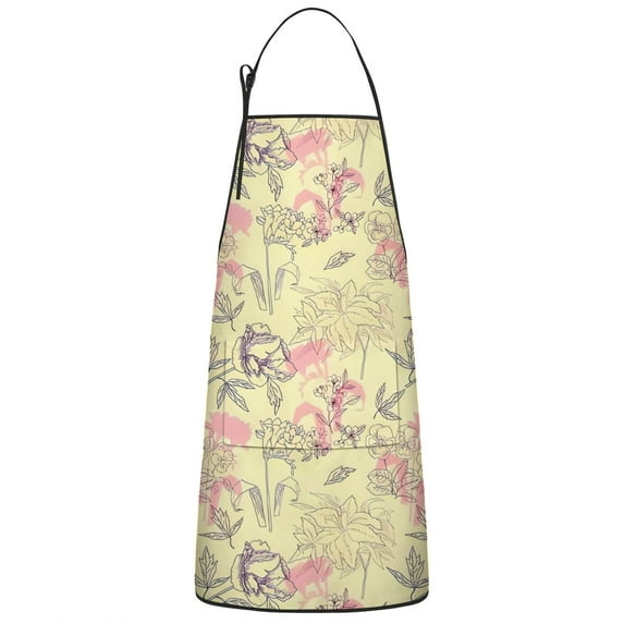 Pioneer Flower Floral Print Pattern Apron-Garden Aprons for Women with Pockets-Cotton Linen Waterproof Kitchen Cooking Gardening Aprons Adjustable for Kitchen,Cooking,BBQ and Salon 33x27 Inch