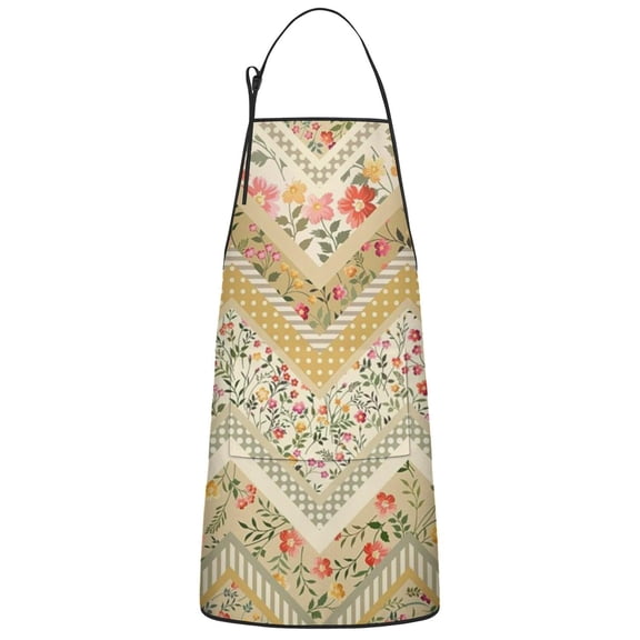 Pioneer Flower Floral Print Pattern Apron-Garden Aprons for Women with Pockets-Cotton Linen Waterproof Kitchen Cooking Gardening Aprons Adjustable for Kitchen,Cooking,BBQ and Salon 33x27 Inch