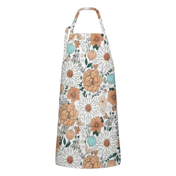 Pioneer Flower Floral Print Pattern Apron-Garden Aprons for Women with Pockets-Cotton Linen Waterproof Kitchen Cooking Gardening Aprons Adjustable for Kitchen,Cooking,BBQ and Salon 33x27 Inch