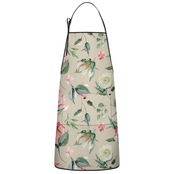 Pioneer Flower Floral Print Pattern Apron-Garden Aprons for Women with Pockets-Cotton Linen Waterproof Kitchen Cooking Gardening Aprons Adjustable for Kitchen,Cooking,BBQ and Salon 33x27 Inch