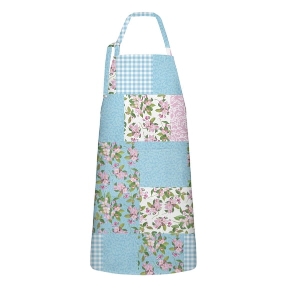 Pioneer Flower Floral Print Pattern Apron-Garden Aprons for Women with Pockets-Cotton Linen Waterproof Kitchen Cooking Gardening Aprons Adjustable for Kitchen,Cooking,BBQ and Salon 33x27 Inch