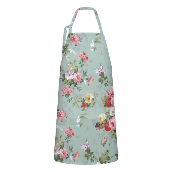 Pioneer Flower Floral Print Pattern Apron-Garden Aprons for Women with Pockets-Cotton Linen Waterproof Kitchen Cooking Gardening Aprons Adjustable for Kitchen,Cooking,BBQ and Salon 33x27 Inch