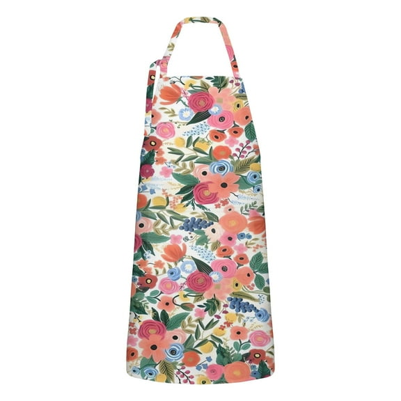 Pioneer Flower Floral Print Pattern Apron-Garden Aprons for Women with Pockets-Cotton Linen Waterproof Kitchen Cooking Gardening Aprons Adjustable for Kitchen,Cooking,BBQ and Salon 33x27 Inch