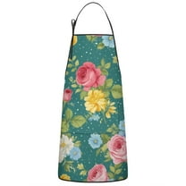 Pioneer Flower Floral Print Pattern Apron-Garden Aprons for Women with Pockets-Cotton Linen Waterproof Kitchen Cooking Gardening Aprons Adjustable for Kitchen,Cooking,BBQ and Salon 33x27 Inch
