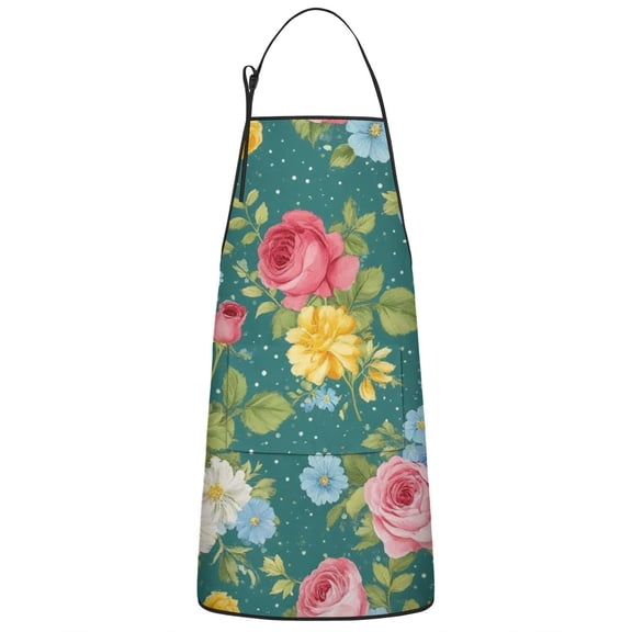 Pioneer Flower Floral Print Pattern Apron-Garden Aprons for Women with Pockets-Cotton Linen Waterproof Kitchen Cooking Gardening Aprons Adjustable for Kitchen,Cooking,BBQ and Salon 33x27 Inch