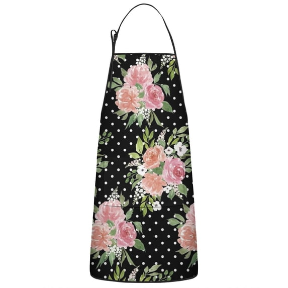 Pioneer Flower Floral Print Pattern Apron-Garden Aprons for Women with Pockets-Cotton Linen Waterproof Kitchen Cooking Gardening Aprons Adjustable for Kitchen,Cooking,BBQ and Salon 33x27 Inch