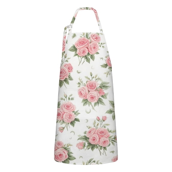 Pioneer Flower Floral Print Pattern Apron-Garden Aprons for Women with Pockets-Cotton Linen Waterproof Kitchen Cooking Gardening Aprons Adjustable for Kitchen,Cooking,BBQ and Salon 33x27 Inch