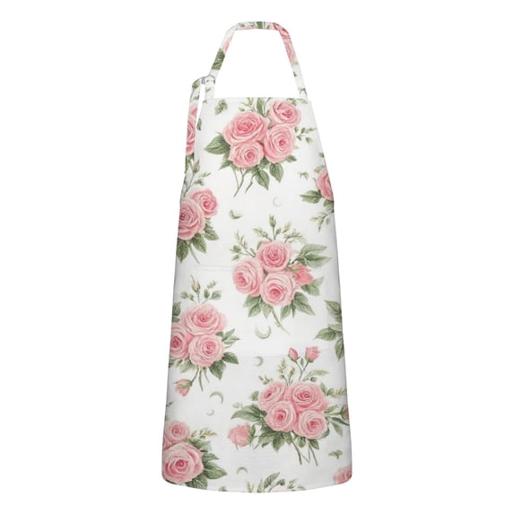 Pioneer Flower Floral Print Pattern Apron-Garden Aprons for Women with Pockets-Cotton Linen Waterproof Kitchen Cooking Gardening Aprons Adjustable for Kitchen,Cooking,BBQ and Salon 33x27 Inch