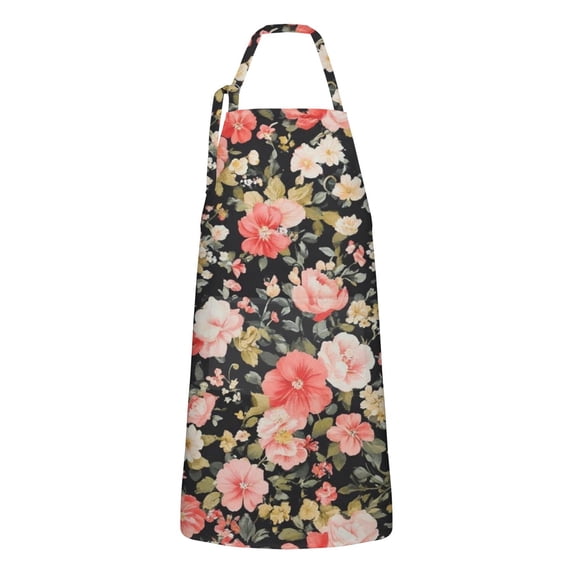 Pioneer Flower Floral Print Pattern Apron-Garden Aprons for Women with Pockets-Cotton Linen Waterproof Kitchen Cooking Gardening Aprons Adjustable for Kitchen,Cooking,BBQ and Salon 33x27 Inch