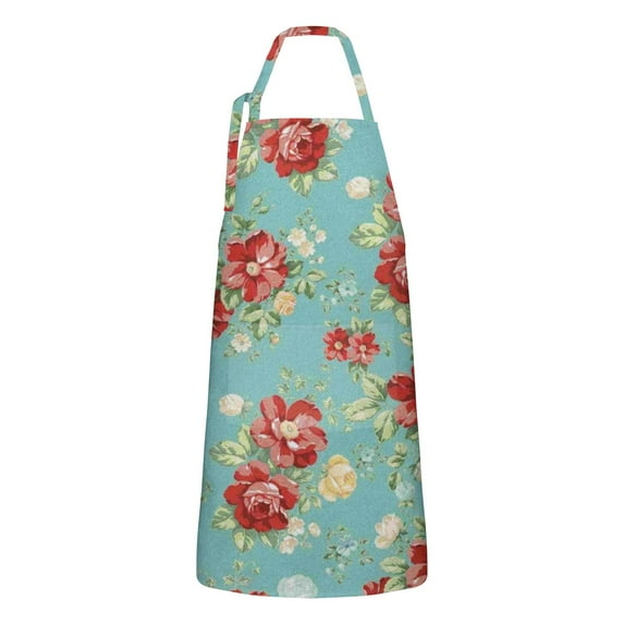 Pioneer Flower Floral Print Pattern Apron-Garden Aprons for Women with Pockets-Cotton Linen Waterproof Kitchen Cooking Gardening Aprons Adjustable for Kitchen,Cooking,BBQ and Salon 33x27 Inch