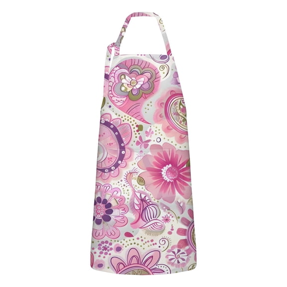 Pioneer Flower Floral Print Pattern Apron-Garden Aprons for Women with Pockets-Cotton Linen Waterproof Kitchen Cooking Gardening Aprons Adjustable for Kitchen,Cooking,BBQ and Salon 33x27 Inch