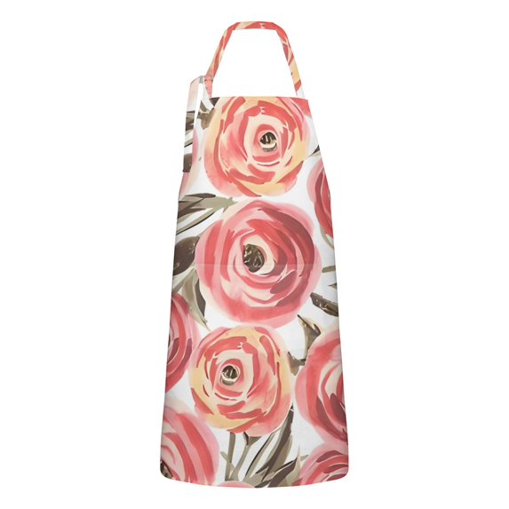 Pioneer Flower Floral Print Pattern Apron-Garden Aprons for Women with Pockets-Cotton Linen Waterproof Kitchen Cooking Gardening Aprons Adjustable for Kitchen,Cooking,BBQ and Salon 33x27 Inch