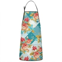 Pioneer Flower Floral Print Pattern Apron-Garden Aprons for Women with Pockets-Cotton Linen Waterproof Kitchen Cooking Gardening Aprons Adjustable for Kitchen,Cooking,BBQ and Salon 33x27 Inch