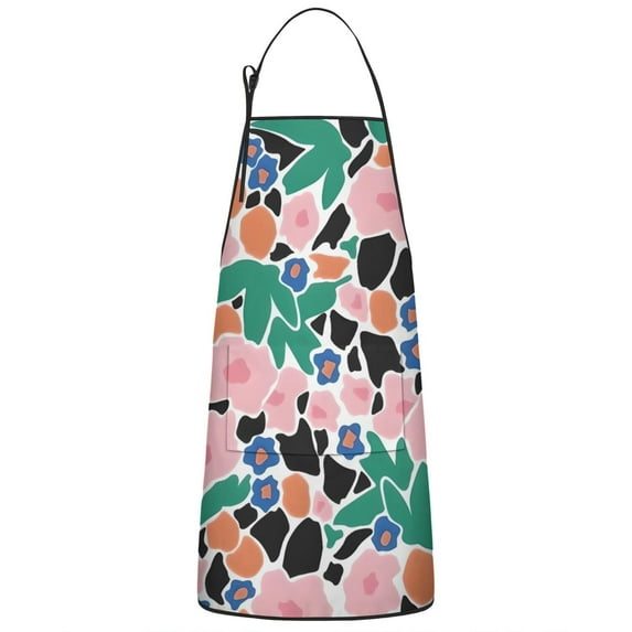 Pioneer Flower Floral Print Pattern Apron-Garden Aprons for Women with Pockets-Cotton Linen Waterproof Kitchen Cooking Gardening Aprons Adjustable for Kitchen,Cooking,BBQ and Salon 33x27 Inch
