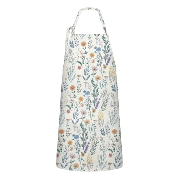 Pioneer Flower Floral Print Pattern Apron-Garden Aprons for Women with Pockets-Cotton Linen Waterproof Kitchen Cooking Gardening Aprons Adjustable for Kitchen,Cooking,BBQ and Salon 33x27 Inch